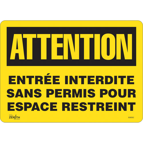 "Entr&eacute;e Interdite Sans Permis" Sign, 10" x 14", Vinyl, French - Zenith Safety Products 