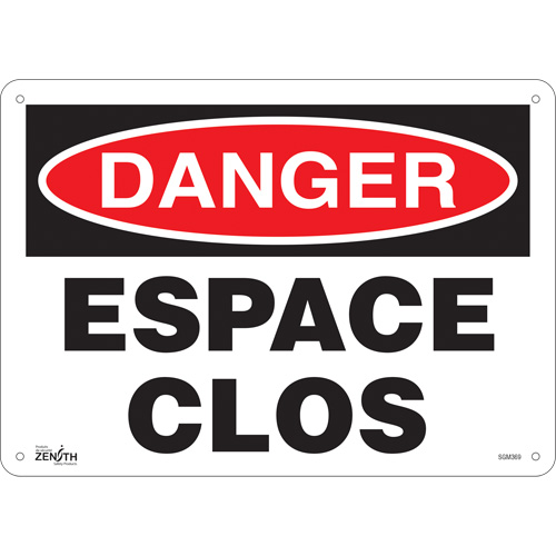 Enseigne Espace Clos, 10" x 14", Plastique, Français - Produits de sécurité Zenith 