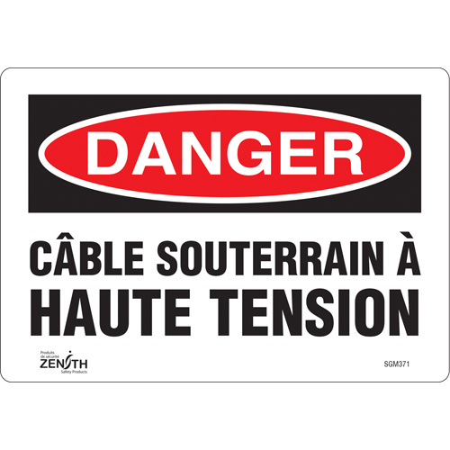 "C&acirc;ble Souterrain &agrave; Haute Tension" Sign, 7" x 10", Vinyl, French - Zenith Safety Products 