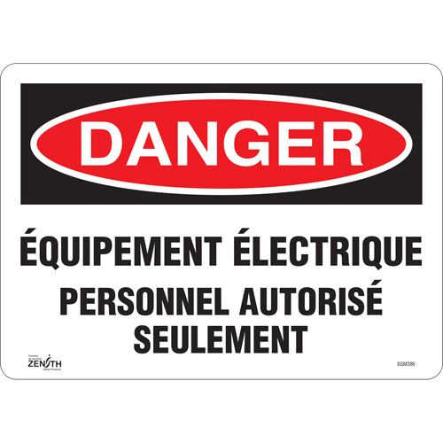 Enseigne &eacute;quipement &eacute;lectrique, 10" x 14", Vinyle, Français - Produits de sécurité Zenith 