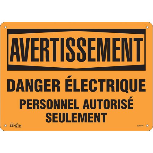 Enseigne Danger &eacute;lectrique, 10" x 14", Aluminium, Français - Produits de sécurité Zenith 