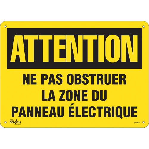 Enseigne Zone du Panneau &eacute;lectrique, 10" x 14", Aluminium, Français - Produits de sécurité Zenith 