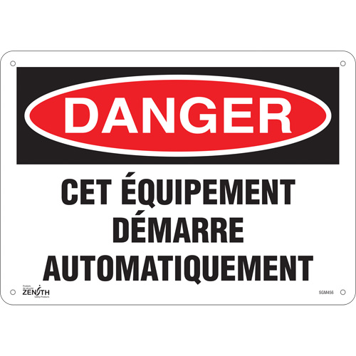 "&eacute;quipement D&eacute;marre Automatiquement" Sign, 10" x 14", Aluminum, French - Zenith Safety Products 
