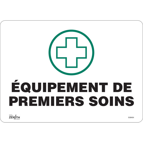 Enseigne Premiers Soins, 10" x 14", Vinyle, Français avec pictogramme - Produits de sécurité Zenith 