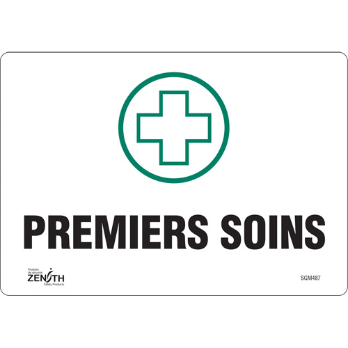 "Premiers Soins" Sign, 7" x 10", Vinyl, French with Pictogram - Zenith Safety Products 