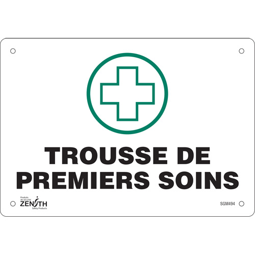 "Premiers Soins" Sign, 7" x 10", Plastic, French with Pictogram - Zenith Safety Products 