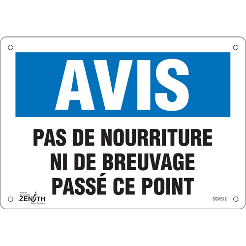 "Pas de Nourriture" Sign, 7" x 10", Plastic, French - Zenith Safety Products 