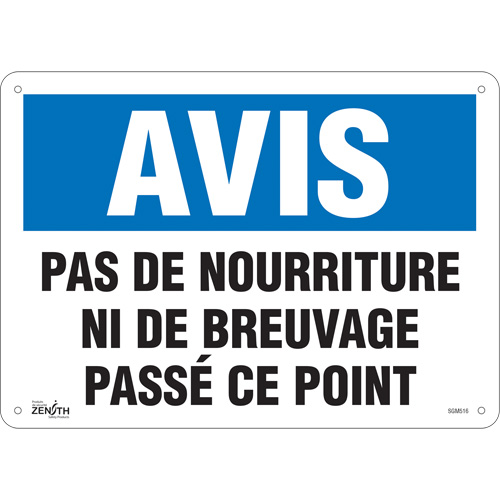 "Pas de Nourriture" Sign, 10" x 14", Aluminum, French - Zenith Safety Products 