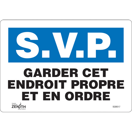 "Garder cet Endroit Propre" Sign, 7" x 10", Vinyl, French - Zenith Safety Products 