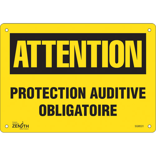 Enseigne Protection Auditive Obligatoire, 7" x 10", Aluminium, Français - Produits de sécurité Zenith 