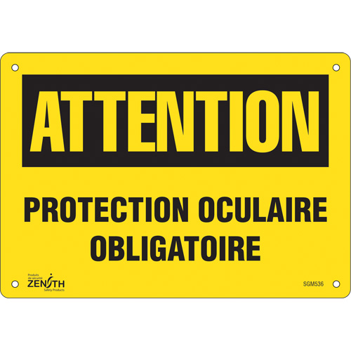 Enseigne Protection Oculaire Obligatoire, 7" x 10", Plastique, Français - Produits de sécurité Zenith 