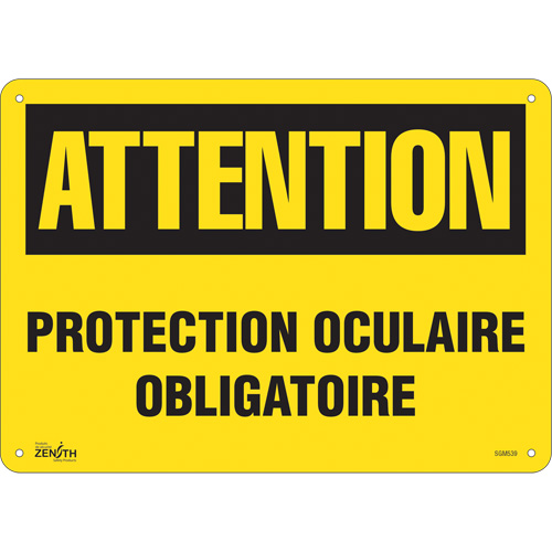 Enseigne Protection Oculaire Obligatoire, 10" x 14", Plastique, Français - Produits de sécurité Zenith 