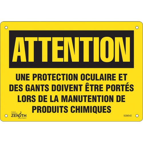 Enseigne Protection Oculaire, 7" x 10", Plastique, Français - Produits de sécurité Zenith 