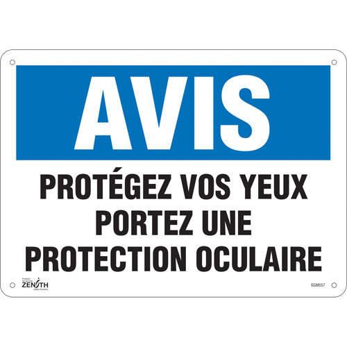 "Prot&eacute;gez vos Yeux" Sign, 10" x 14", Plastic, French - Zenith Safety Products 