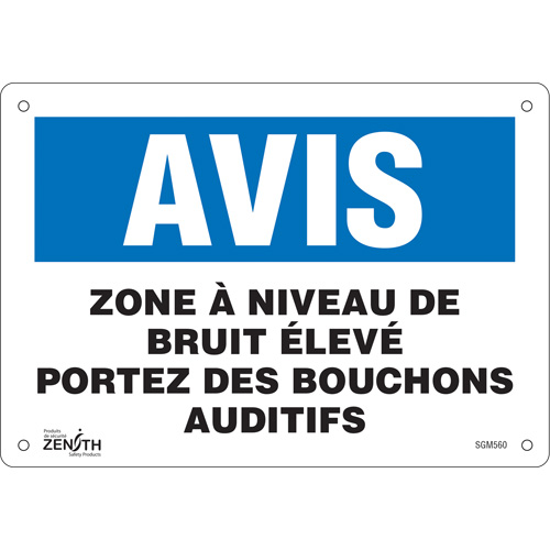 Enseigne Portez Des Bouchons Auditifs, 7" x 10", Plastique, Français - Produits de sécurité Zenith 