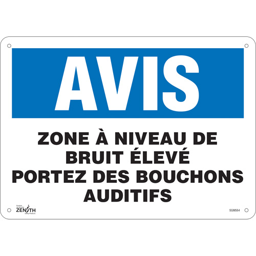 Enseigne Portez Des Bouchons Auditifs, 10" x 14", Aluminium, Français - Produits de sécurité Zenith 