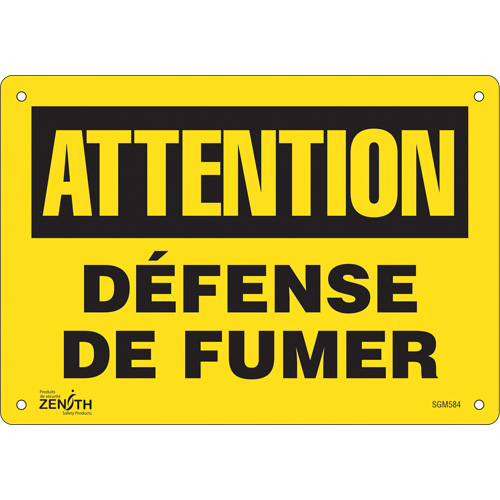 "D&eacute;fense De Fumer" Sign, 7" x 10", Plastic, French - Zenith Safety Products 