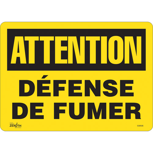 Enseigne D&eacute;fense De Fumer, 10" x 14", Vinyle, Français - Produits de sécurité Zenith 
