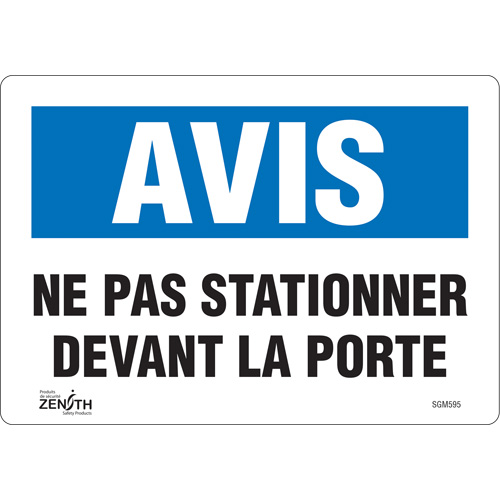 "Ne Pas Stationner" Sign, 7" x 10", Vinyl, French - Zenith Safety Products 