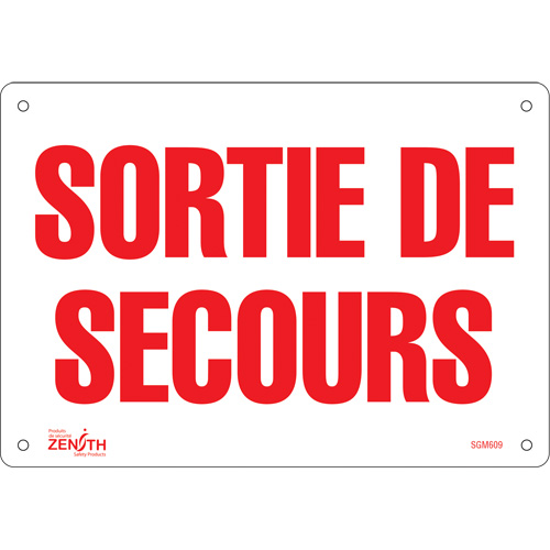 "Sortie De Secours" Sign, 7" x 10", Aluminum, French - Zenith Safety Products 