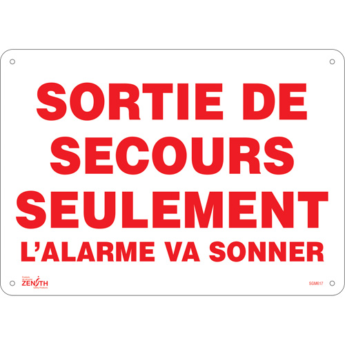 "Sortie De Secours" Sign, 10" x 14", Plastic, French - Zenith Safety Products 