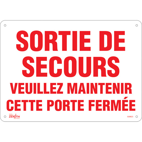 "Sortie De Secours" Sign, 10" x 14", Plastic, French - Zenith Safety Products 
