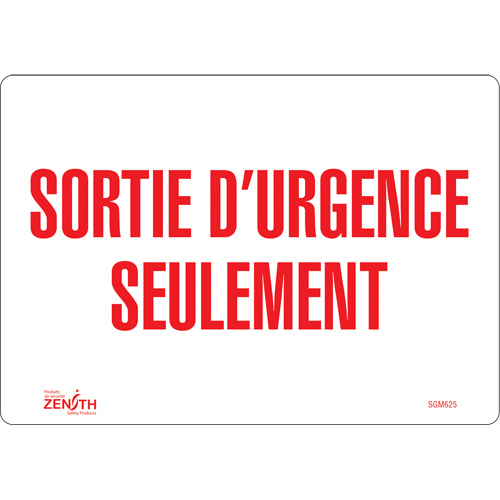 Enseigne Sortie D'Urgence, 7" x 10", Vinyle, Français - Produits de sécurité Zenith 