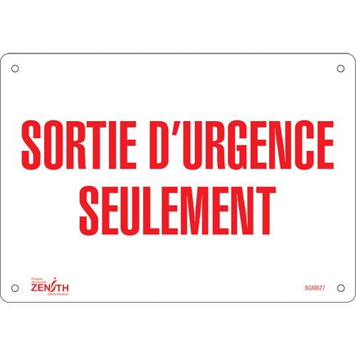 "Sortie D'Urgence" Sign, 7" x 10", Aluminum, French - Zenith Safety Products 