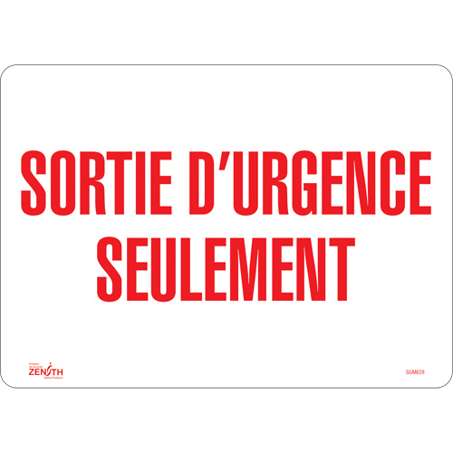 "Sortie D'Urgence" Sign, 10" x 14", Vinyl, French - Zenith Safety Products 