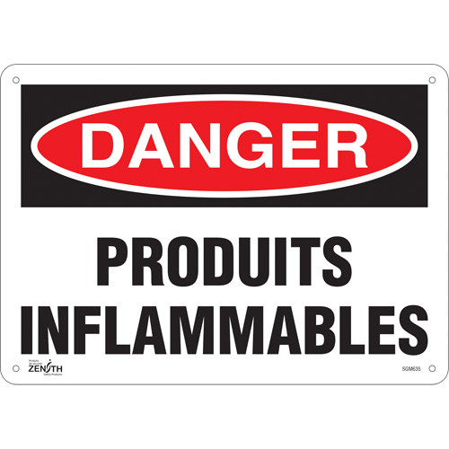 "Produits Inflammables" Sign, 10" x 14", Plastic, French - Zenith Safety Products 