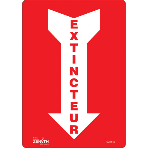 Enseigne avec fl&egrave;che Extincteur, 10" x 7", Vinyle, Français avec pictogramme - Produits de sécurité Zenith 