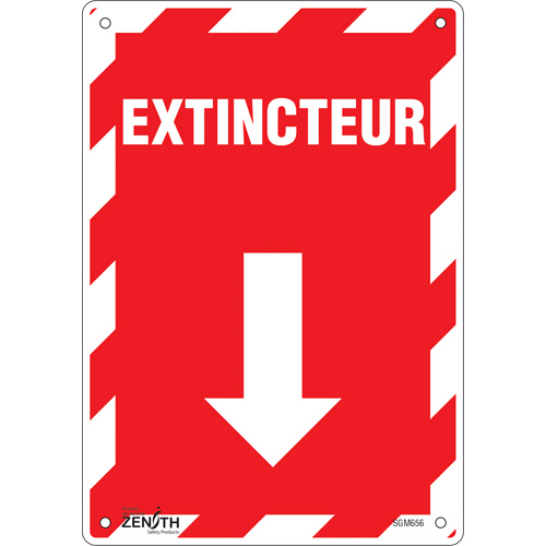 Enseigne avec fl&egrave;che Extincteur, 10" x 7", Plastique, Français avec pictogramme - Produits de sécurité Zenith 
