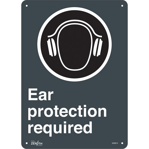 Enseigne Ear Protection Required, 14" x 10", Aluminium, Anglais avec pictogramme - Produits de sécurité Zenith 