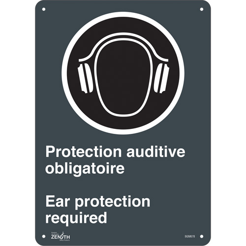 "Protection Auditive Obligatoire - Ear Protection Required" Sign, 14" x 10", Aluminum, Bilingual with Pictogram - Zenith Safety Products 