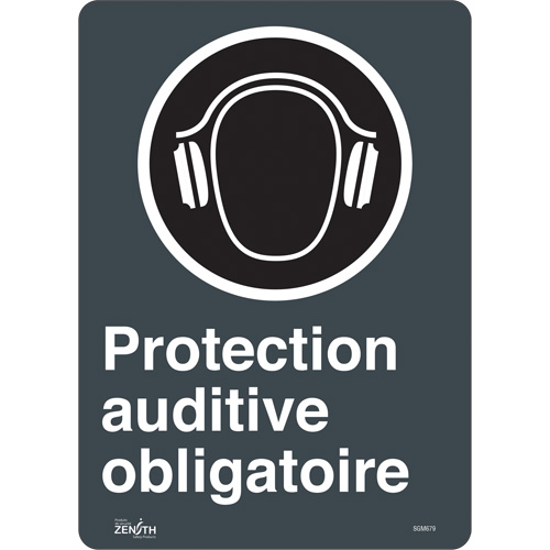 "Protection Auditive Obligatoire" Sign, 14" x 10", Vinyl, French with Pictogram - Zenith Safety Products 