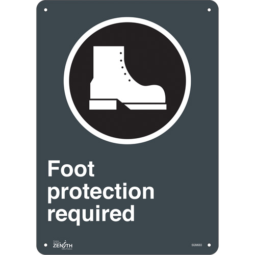 Enseigne Foot Protection Required, 14" x 10", Plastique, Anglais avec pictogramme - Produits de sécurité Zenith 