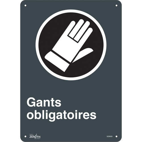 "Gants Obligatoires" Sign, 14" x 10", Plastic, French with Pictogram - Zenith Safety Products 