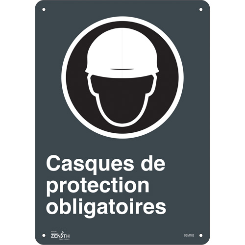 "Casques De Protection Obligatoires" Sign, 14" x 10", Aluminum, French with Pictogram - Zenith Safety Products 