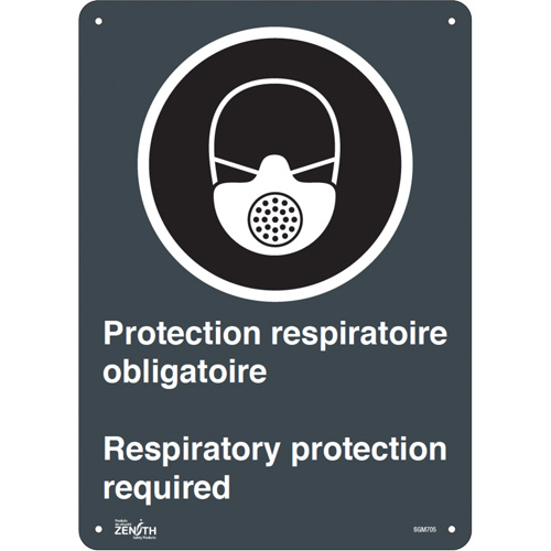 Enseigne Protection Respiratoire Respiratory Protection, 14" x 10", Aluminium, Bilingue avec pictogramme - Produits de sécurité Zenith 