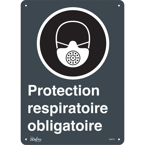 Enseigne Protection Respiratoire Obligatoire, 14" x 10", Plastique, Français avec pictogramme - Produits de sécurité Zenith 