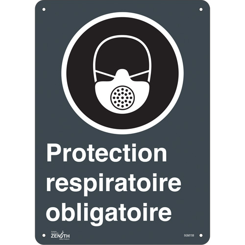 "Protection Respiratoire Obligatoire" Sign, 14" x 10", Aluminum, French with Pictogram - Zenith Safety Products 