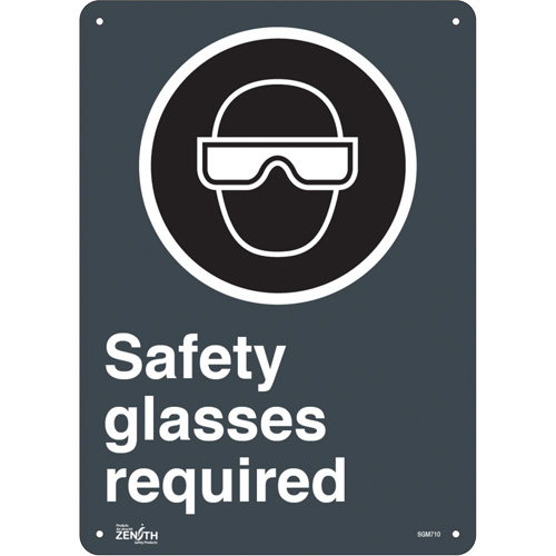 "Safety Glasses Required" Sign, 14" x 10", Plastic, English with Pictogram - Zenith Safety Products 