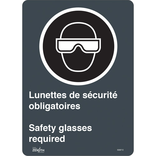Enseigne Safety Glasses Required/Lunettes de s&eacute;curit&eacute; obligatoires, 14" x 10", Vinyle, Bilingue avec pictogramme - Produits de sécurité Zenith 