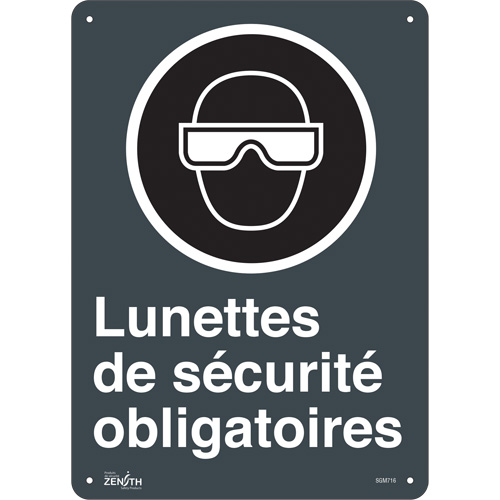 Enseigne Lunettes De S&eacute;curit&eacute; Obligatoires, 14" x 10", Plastique, Français avec pictogramme - Produits de sécurité Zenith 