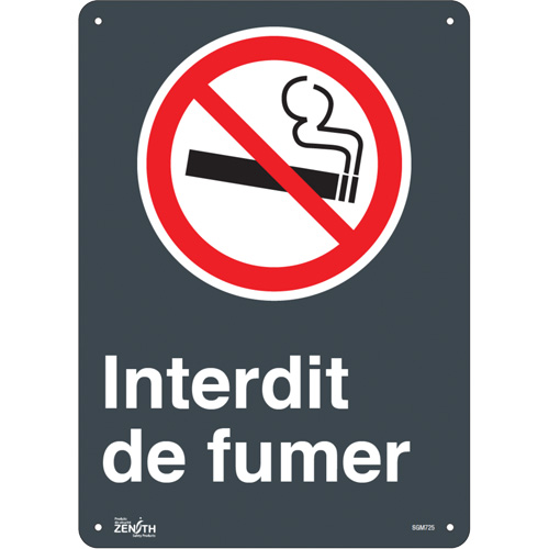 Enseigne Interdit De Fumer, 14" x 10", Plastique, Français avec pictogramme - Produits de sécurité Zenith 