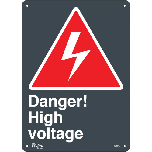 Enseigne High Voltage, 14" x 10", Aluminium, Anglais avec pictogramme - Produits de sécurité Zenith 