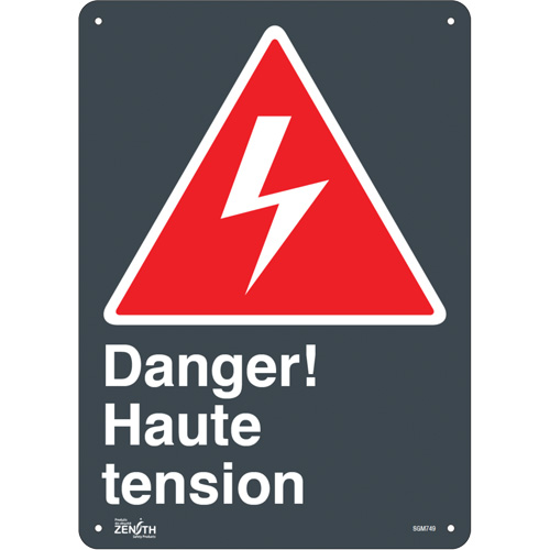 "Haute Tension" Sign, 14" x 10", Plastic, French with Pictogram - Zenith Safety Products 