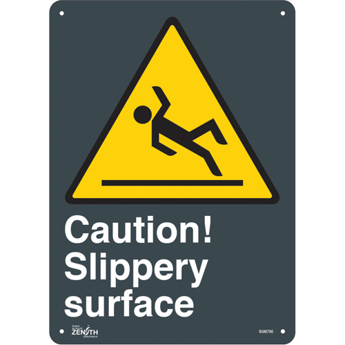 Enseigne Slippery Surface, 14" x 10", Aluminium, Anglais avec pictogramme - Produits de sécurité Zenith 