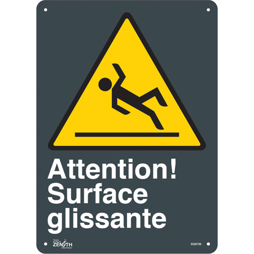 Enseigne Surface Glissante, 14" x 10", Plastique, Français avec pictogramme - Produits de sécurité Zenith 