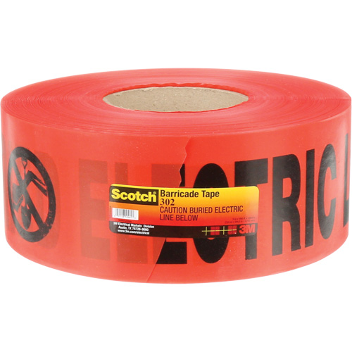 Ruban pour barri&egrave;res pour services publics souterrains Scotch, Anglais, 3" la x 1000' lo, 4 mils, Noir/rouge - 3M 302